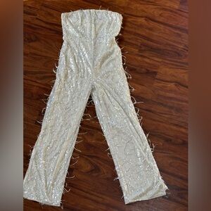 Stunning White, Silver Fringe Jumpsuit